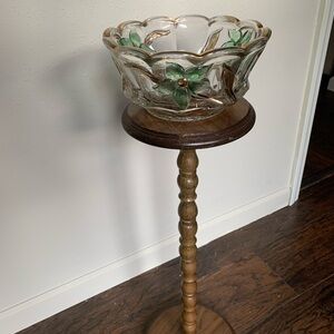 Glass Bowl with Green Floral Design